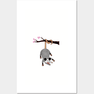 Weird and Funny Opossum Design that Says Hang in There, Possum Hanging From Tree, Retro Humor, Anxiety Possum Unique Posters and Art